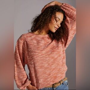 Anthropologie Balloon Sleeves Sweater Size XS Cropped In Creamsicle Cut Out Tie